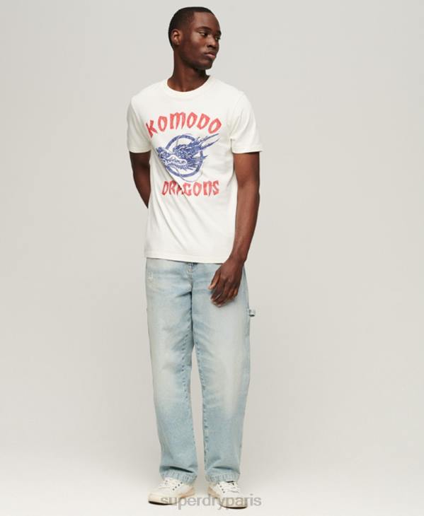 Superdry x Komodo Hommes t-shirt dragon classique D64Z43 vêtements crème