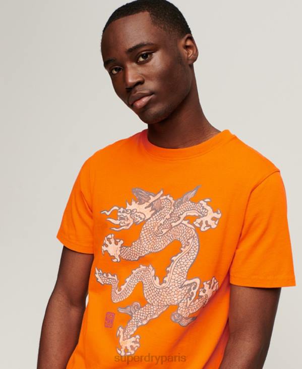 Superdry x Komodo Hommes t-shirt vintage D64Z49 vêtements orange