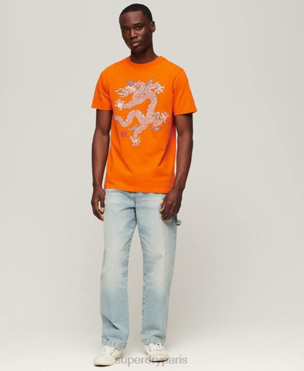 Superdry x Komodo Hommes t-shirt vintage D64Z49 vêtements orange