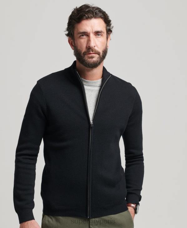 Superdry Hommes cardigan en maille mérinos zippée D64Z1239 vêtements noir