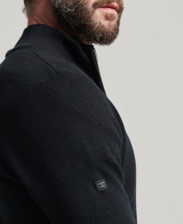 Superdry Hommes cardigan en maille mérinos zippée D64Z1239 vêtements noir