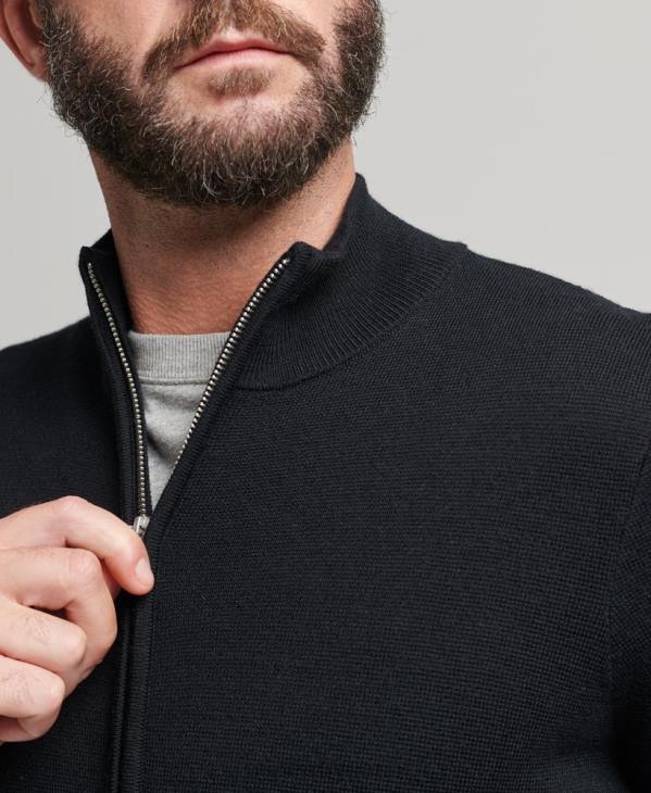 Superdry Hommes cardigan en maille mérinos zippée D64Z1239 vêtements noir