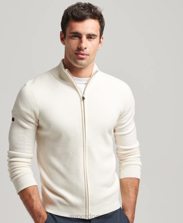 Superdry Hommes cardigan en maille mérinos zippée D64Z1242 vêtements blanc