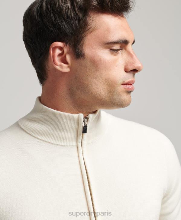 Superdry Hommes cardigan en maille mérinos zippée D64Z1242 vêtements blanc