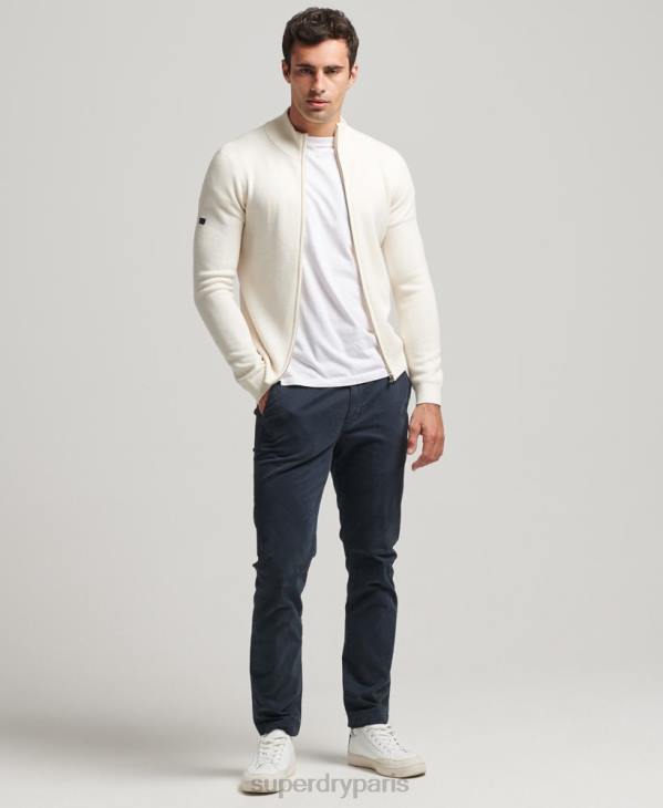 Superdry Hommes cardigan en maille mérinos zippée D64Z1242 vêtements blanc