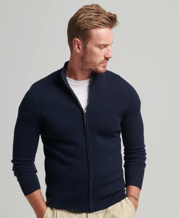 Superdry Hommes cardigan en maille mérinos zippée D64Z1317 vêtements marine