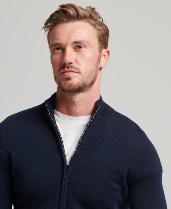 Superdry Hommes cardigan en maille mérinos zippée D64Z1317 vêtements marine