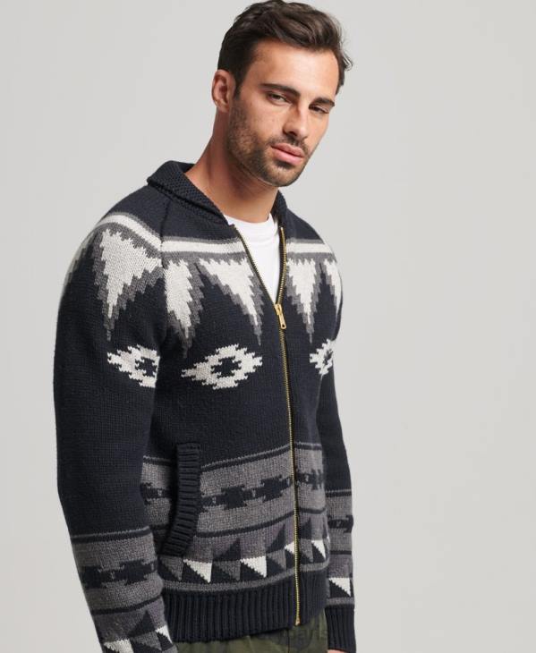 Superdry Hommes cardigan zippé à motif châle D64Z5263 vêtements noir