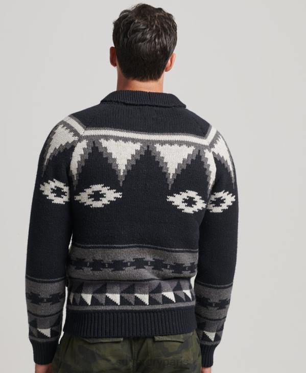 Superdry Hommes cardigan zippé à motif châle D64Z5263 vêtements noir