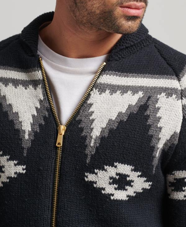 Superdry Hommes cardigan zippé à motif châle D64Z5263 vêtements noir