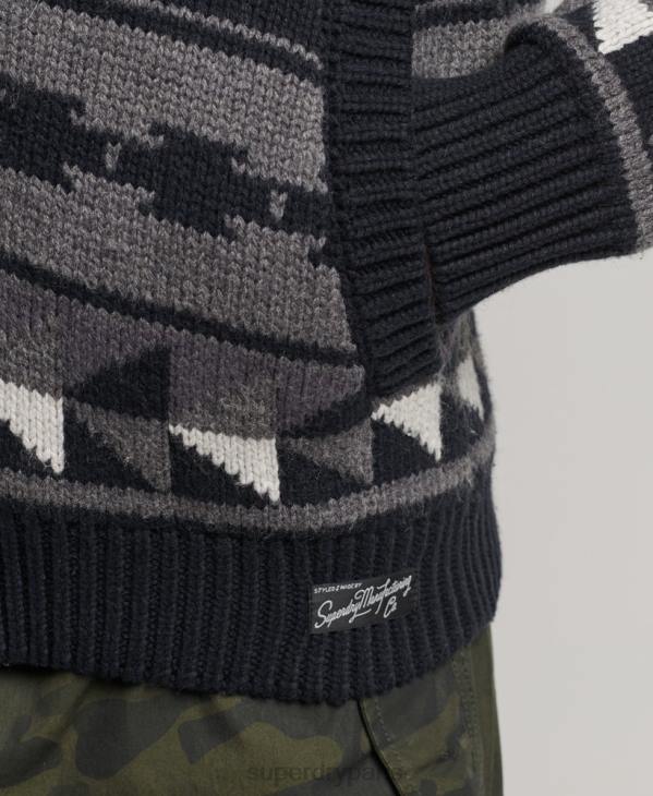 Superdry Hommes cardigan zippé à motif châle D64Z5263 vêtements noir