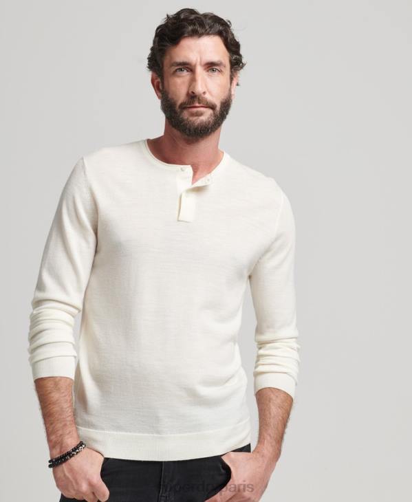 Superdry Hommes haut en maille henley à encolure ras du cou en mérinos D64Z1520 vêtements crème