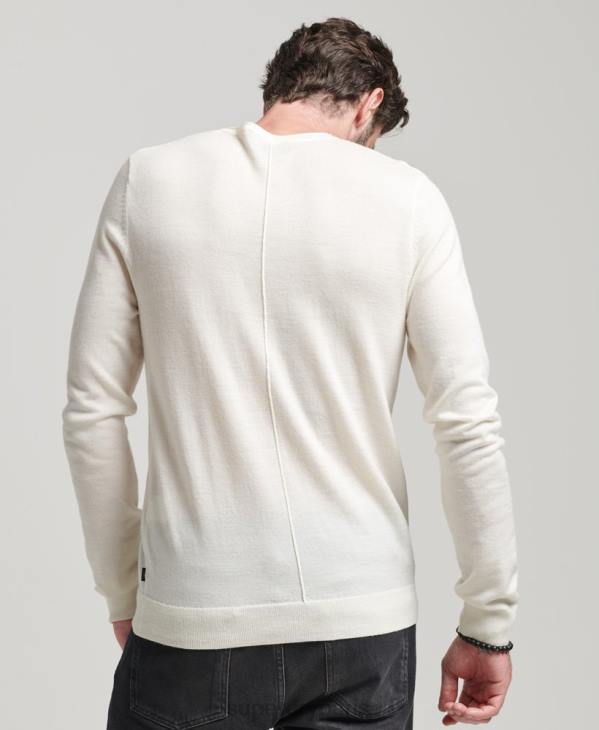 Superdry Hommes haut en maille henley à encolure ras du cou en mérinos D64Z1520 vêtements crème