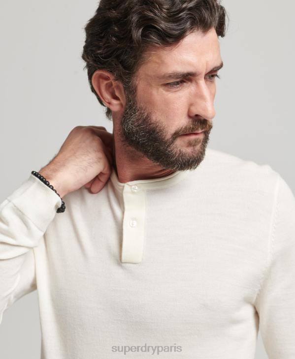 Superdry Hommes haut en maille henley à encolure ras du cou en mérinos D64Z1520 vêtements crème
