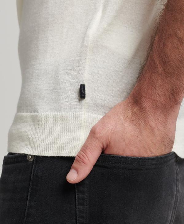 Superdry Hommes haut en maille henley à encolure ras du cou en mérinos D64Z1520 vêtements crème