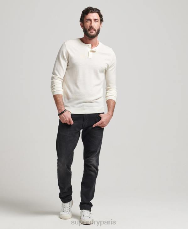 Superdry Hommes haut en maille henley à encolure ras du cou en mérinos D64Z1520 vêtements crème