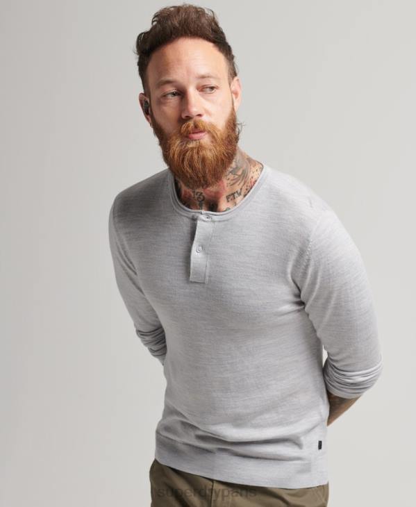 Superdry Hommes haut en maille henley à encolure ras du cou en mérinos D64Z1521 vêtements gris clair