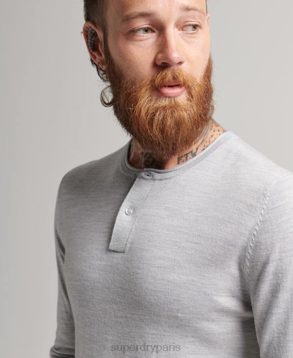 Superdry Hommes haut en maille henley à encolure ras du cou en mérinos D64Z1521 vêtements gris clair