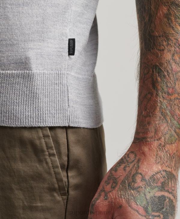 Superdry Hommes haut en maille henley à encolure ras du cou en mérinos D64Z1521 vêtements gris clair