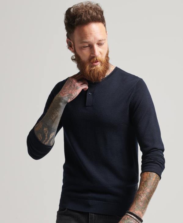 Superdry Hommes haut en maille henley à encolure ras du cou en mérinos D64Z1522 vêtements marine