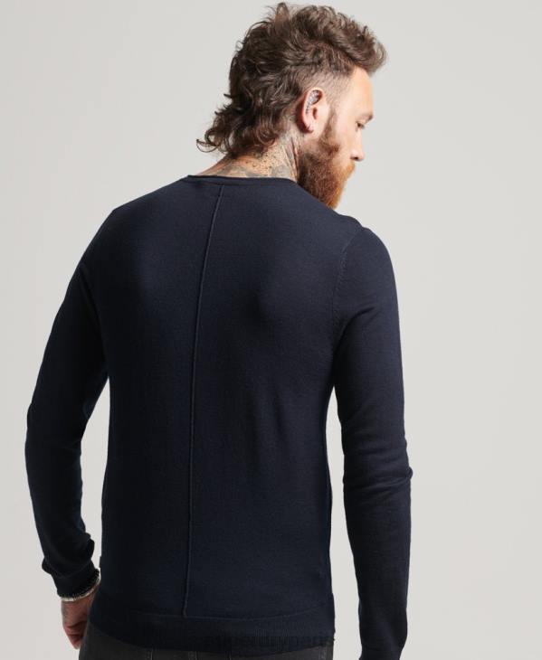 Superdry Hommes haut en maille henley à encolure ras du cou en mérinos D64Z1522 vêtements marine