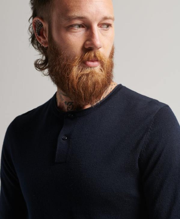 Superdry Hommes haut en maille henley à encolure ras du cou en mérinos D64Z1522 vêtements marine
