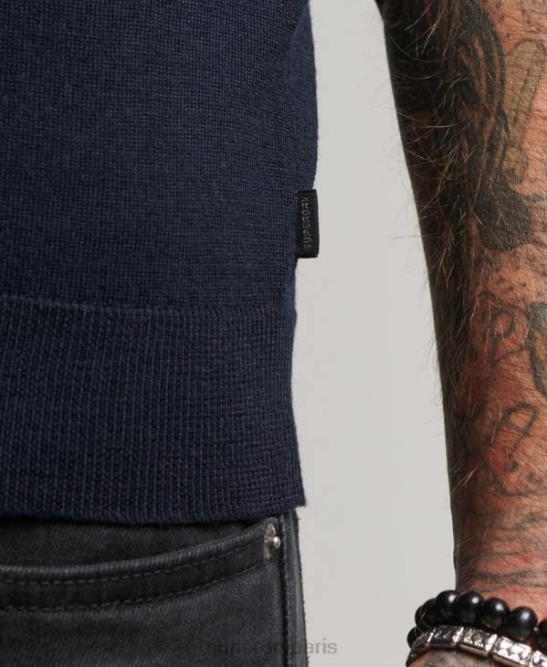Superdry Hommes haut en maille henley à encolure ras du cou en mérinos D64Z1522 vêtements marine