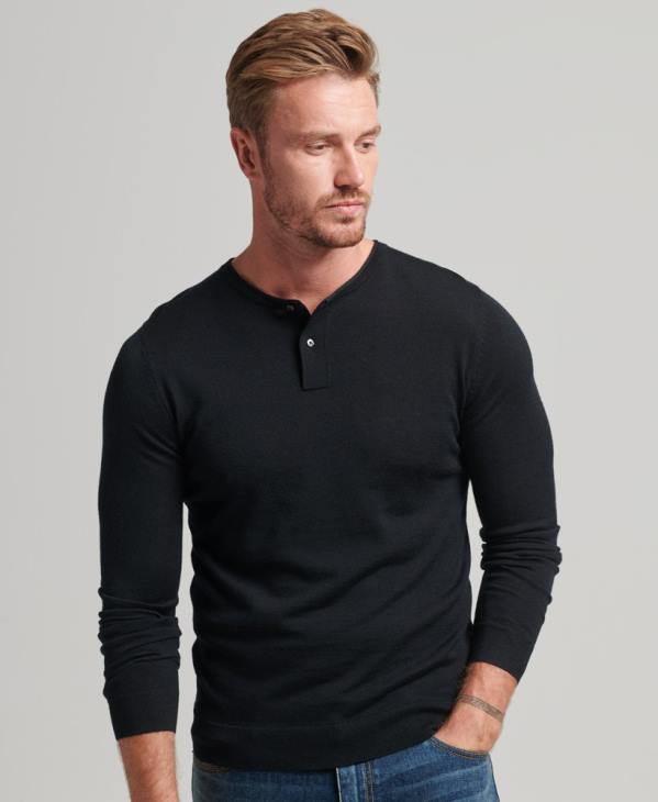 Superdry Hommes haut en maille henley à encolure ras du cou en mérinos D64Z1534 vêtements noir