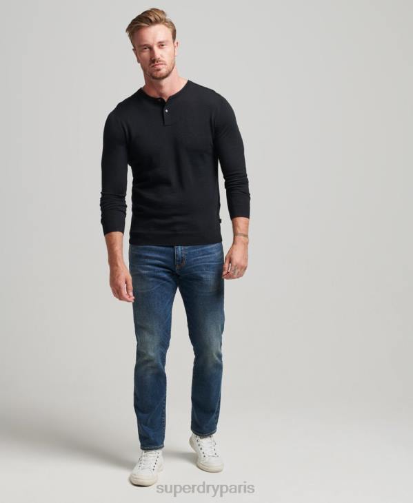 Superdry Hommes haut en maille henley à encolure ras du cou en mérinos D64Z1534 vêtements noir