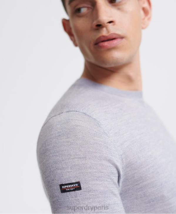 Superdry Hommes modifier pull ras du cou en mérinos D64Z1366 vêtements gris clair