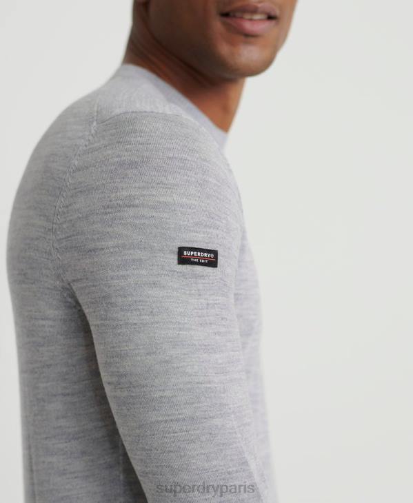 Superdry Hommes modifier pull ras du cou en mérinos D64Z1367 vêtements gris clair