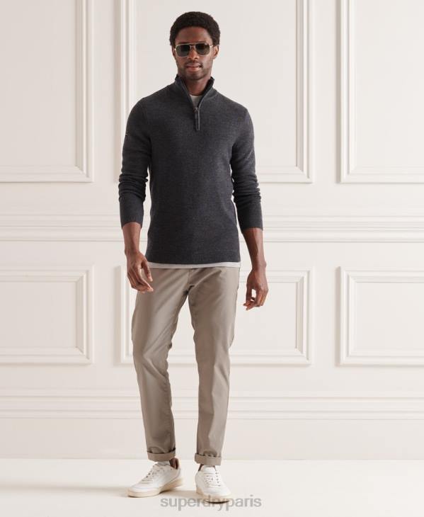 Superdry Hommes pull col boutonné en mérinos D64Z1339 vêtements gris foncé