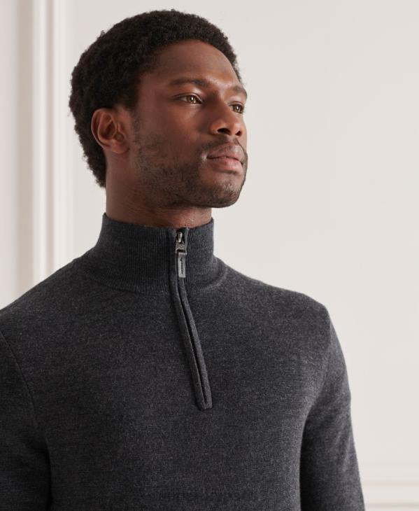 Superdry Hommes pull col boutonné en mérinos D64Z1339 vêtements gris foncé