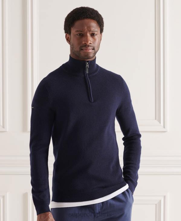 Superdry Hommes pull col boutonné en mérinos D64Z1340 vêtements marine