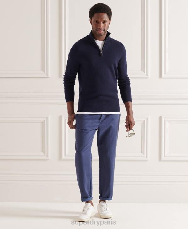 Superdry Hommes pull col boutonné en mérinos D64Z1340 vêtements marine