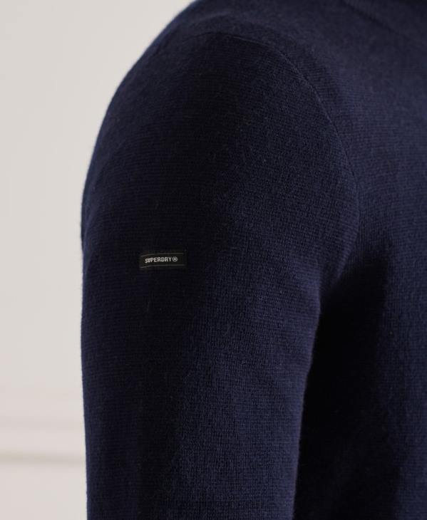 Superdry Hommes pull col boutonné en mérinos D64Z1340 vêtements marine