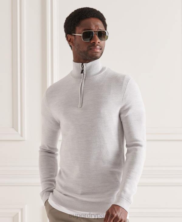 Superdry Hommes pull col boutonné en mérinos D64Z5320 vêtements gris clair