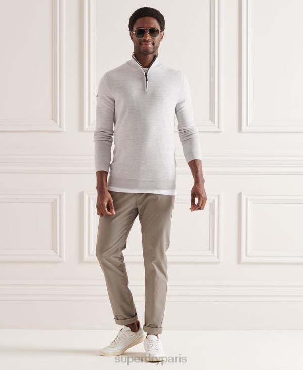 Superdry Hommes pull col boutonné en mérinos D64Z5320 vêtements gris clair