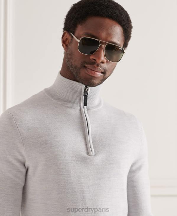 Superdry Hommes pull col boutonné en mérinos D64Z5320 vêtements gris clair
