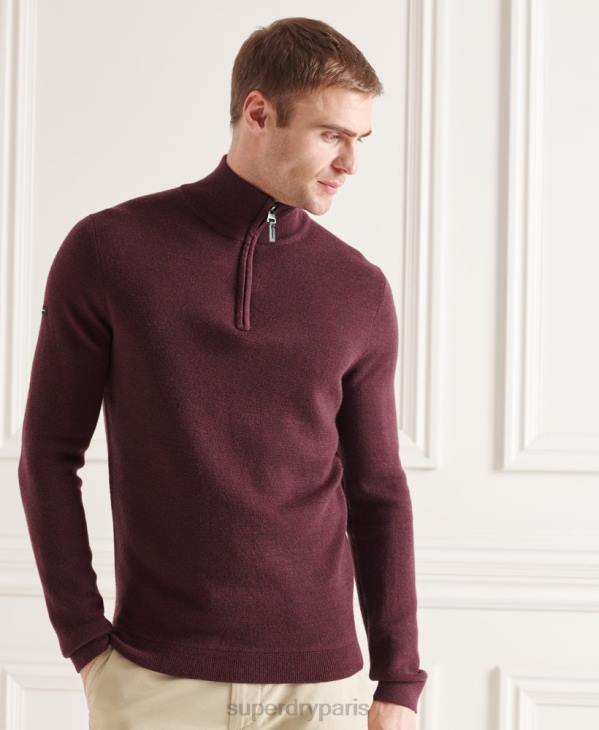 Superdry Hommes pull col boutonné en mérinos D64Z5339 vêtements violet