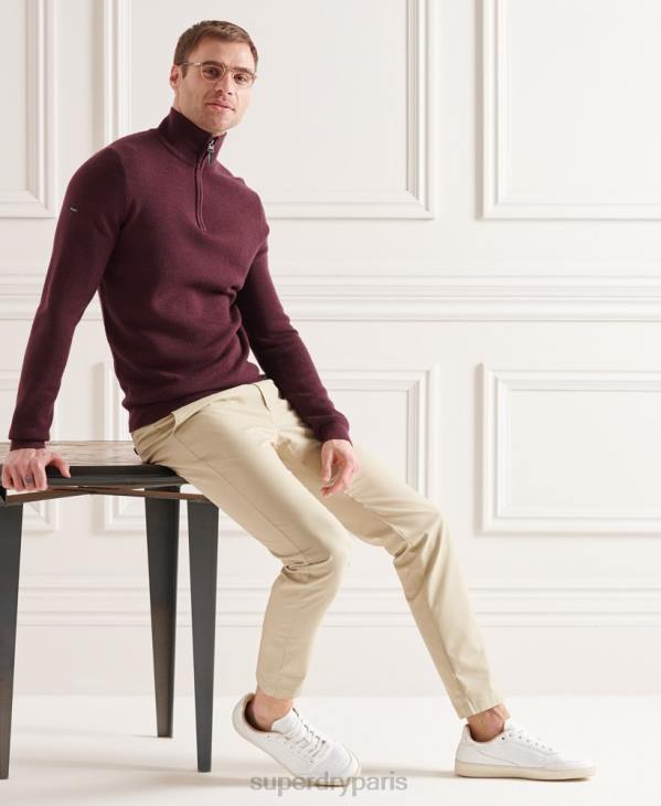 Superdry Hommes pull col boutonné en mérinos D64Z5339 vêtements violet