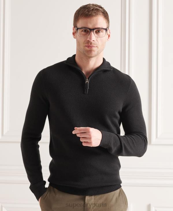 Superdry Hommes pull col boutonné en mérinos D64Z5349 vêtements noir