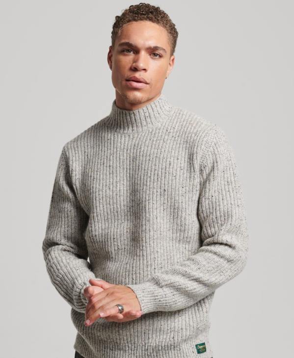 Superdry Hommes pull à col montant en tweed de laine mélangée D64Z1270 vêtements gris