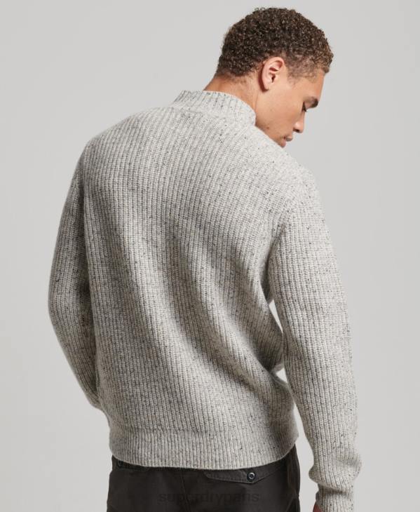 Superdry Hommes pull à col montant en tweed de laine mélangée D64Z1270 vêtements gris
