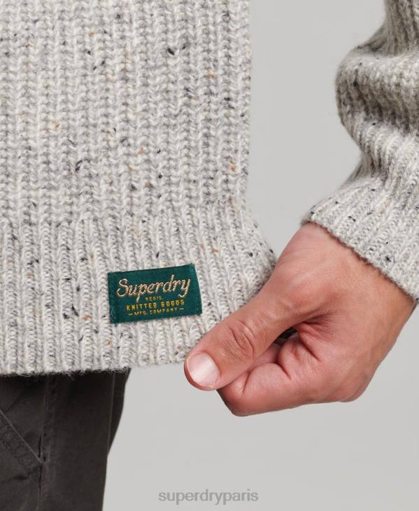Superdry Hommes pull à col montant en tweed de laine mélangée D64Z1270 vêtements gris