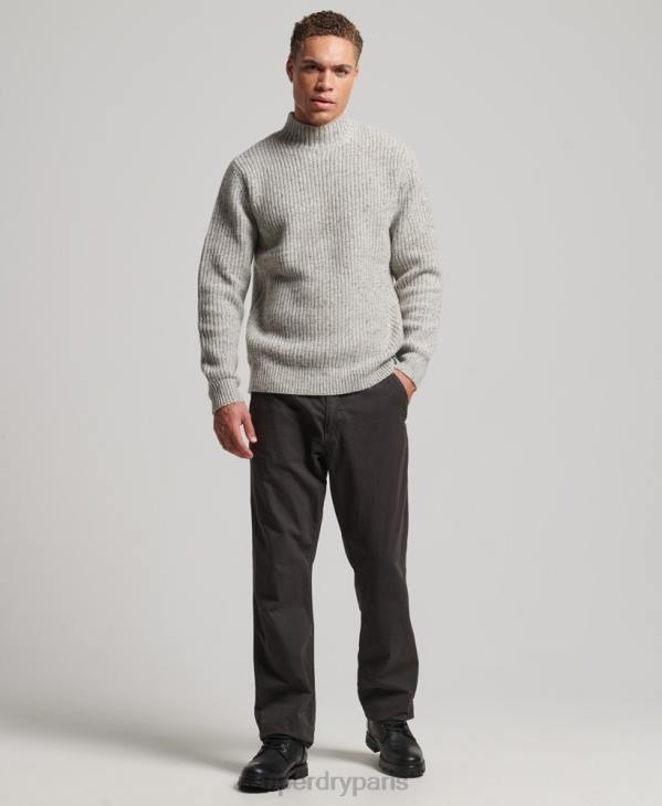 Superdry Hommes pull à col montant en tweed de laine mélangée D64Z1270 vêtements gris