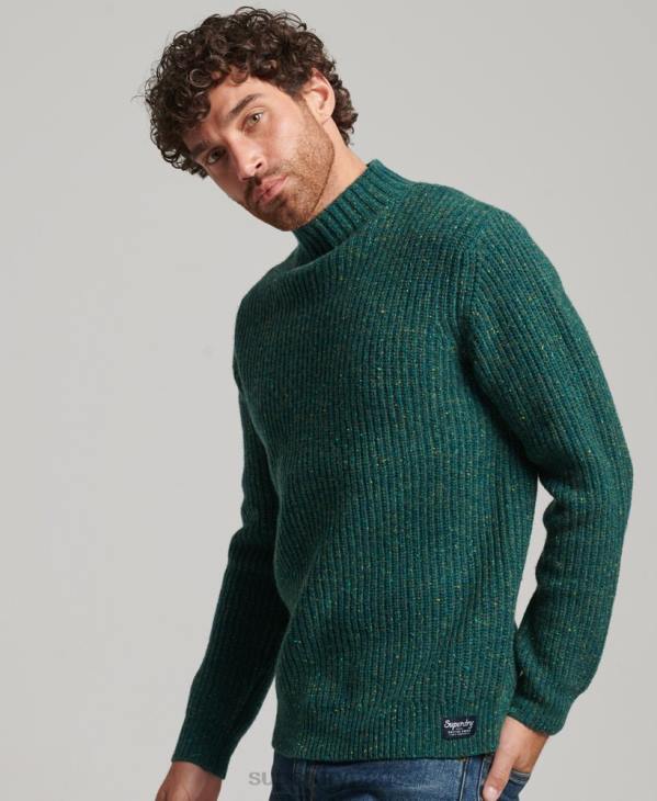 Superdry Hommes pull à col montant en tweed de laine mélangée D64Z1273 vêtements vert