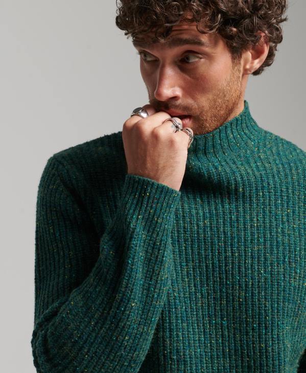 Superdry Hommes pull à col montant en tweed de laine mélangée D64Z1273 vêtements vert