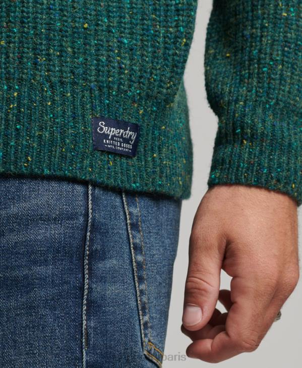 Superdry Hommes pull à col montant en tweed de laine mélangée D64Z1273 vêtements vert