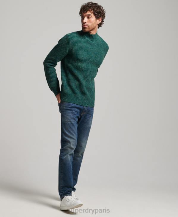 Superdry Hommes pull à col montant en tweed de laine mélangée D64Z1273 vêtements vert